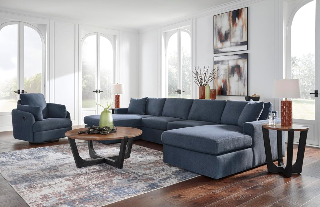 Signature Design by Ashley Modmax Swivel Glider Recliner, Hidden Storage & Washable Bolsters, Next-Gen Nuvella Performance Fabric, Modern Chair for Living Room or Office, Ink Blue