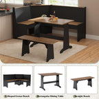 AMERLIFE 3-Piece Corner Dining Set with Hidden Storage, Black Oak | Dining Set for Small Spaces, Lift Up Storage Compartments, L Shaped Layout, Space Saving Furniture, Kitchen Dining Area