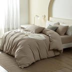 JIYUAN 100% Washed Cotton Duvet Cover Set 3 Pieces Oversized King, 1 Duvet Cover 120x98 Inches(Comforter Not Included) and 2 Pillowcases,Linen Feel Bedding Set Comfy and Breathable,Khaki