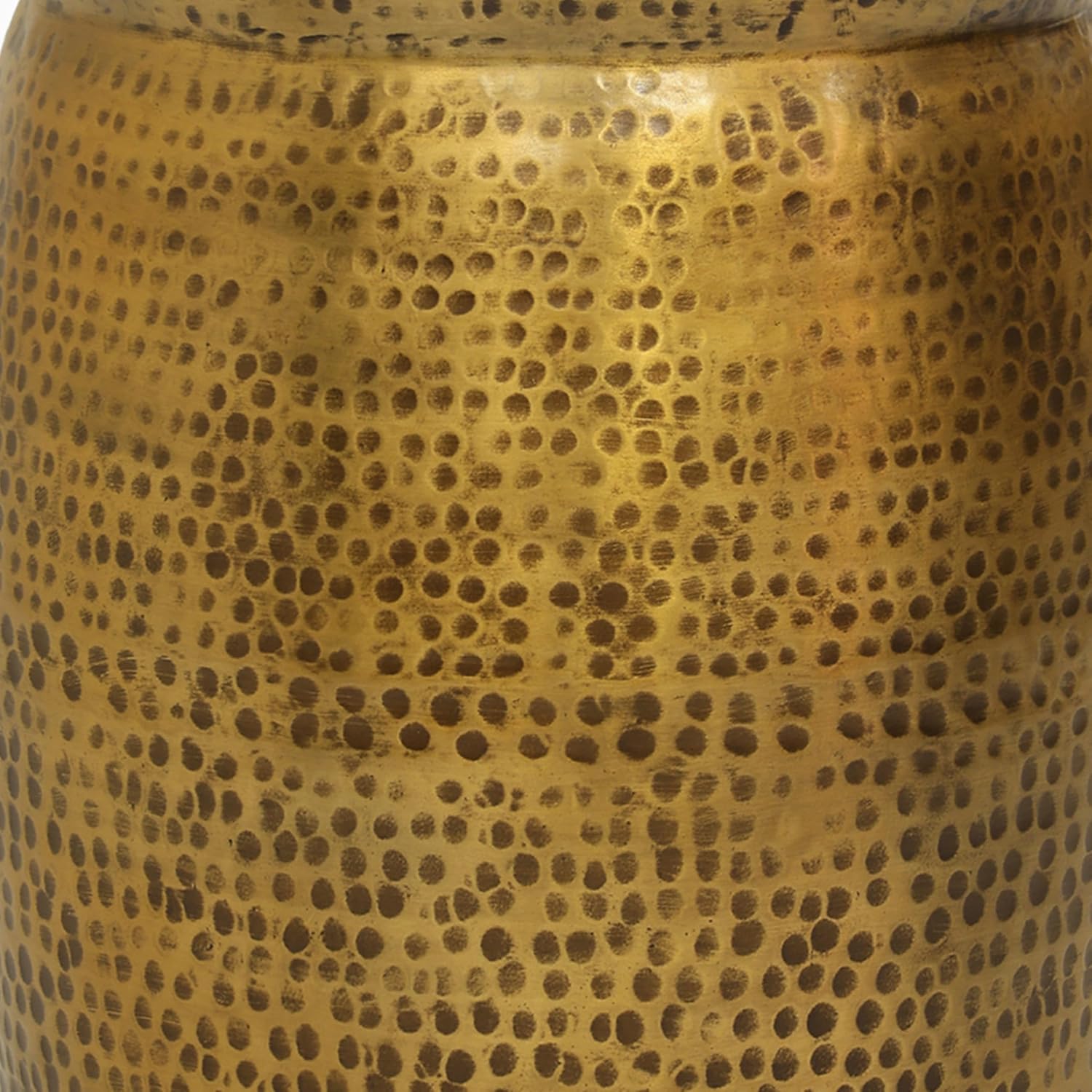 Kvira 21 Inch Round Drum Side End Table, Artisan Hammered Embossed Texture, Antique Gold Brass Finish, Modern Accent Table for Living Room, Bedroom, Entryway and Home Decor Display