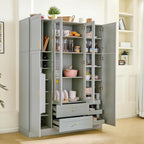 Polibi 6-Door Kitchen Pantry Storage Cabinet,53.2''Lx17.7''W Large Cupboard with Wine Rack, Adjustable Shelves & Pull-Out Trays for Dining Room Organization, Modern Design, Green