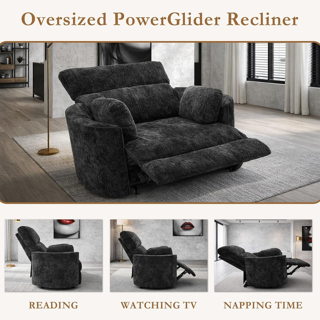 450lbs Oversized Recliner Chair, 52" Extra Wide Electric Recliner for Big and Tall Adults, Chenille Power Recliner with USB & Type-C Ports, Large Sofa Reclinable for Living Room, Black