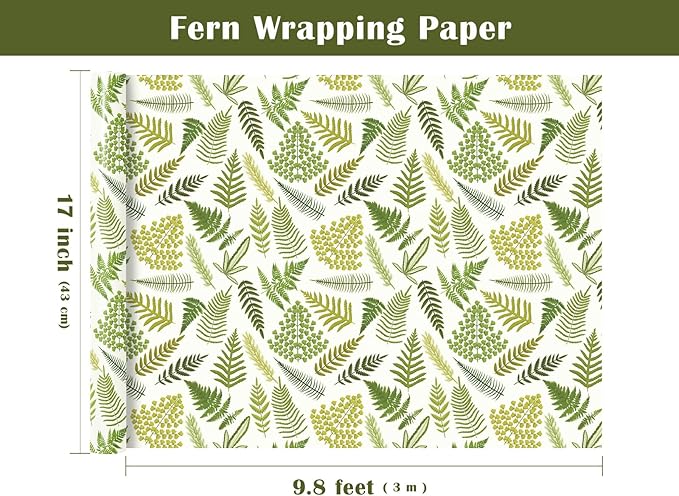 WRAPAHOLIC Fern Wrapping Paper Roll - Mini Roll - 17 Inch x 9.8 Feet - Woodland Fern Botanical Wrapping Paper Perfect for Birthday, Wedding, Baby Shower