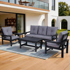 Set of 2 HDPE Adirondack Patio Armchairs, All Weather Outdoor Lounge Chairs w/ 3.5'' Thick Washable Cushions & Cup Holders, Rustproof 304 Stainless Steel Hardware for Garden Deck Poolside, Black