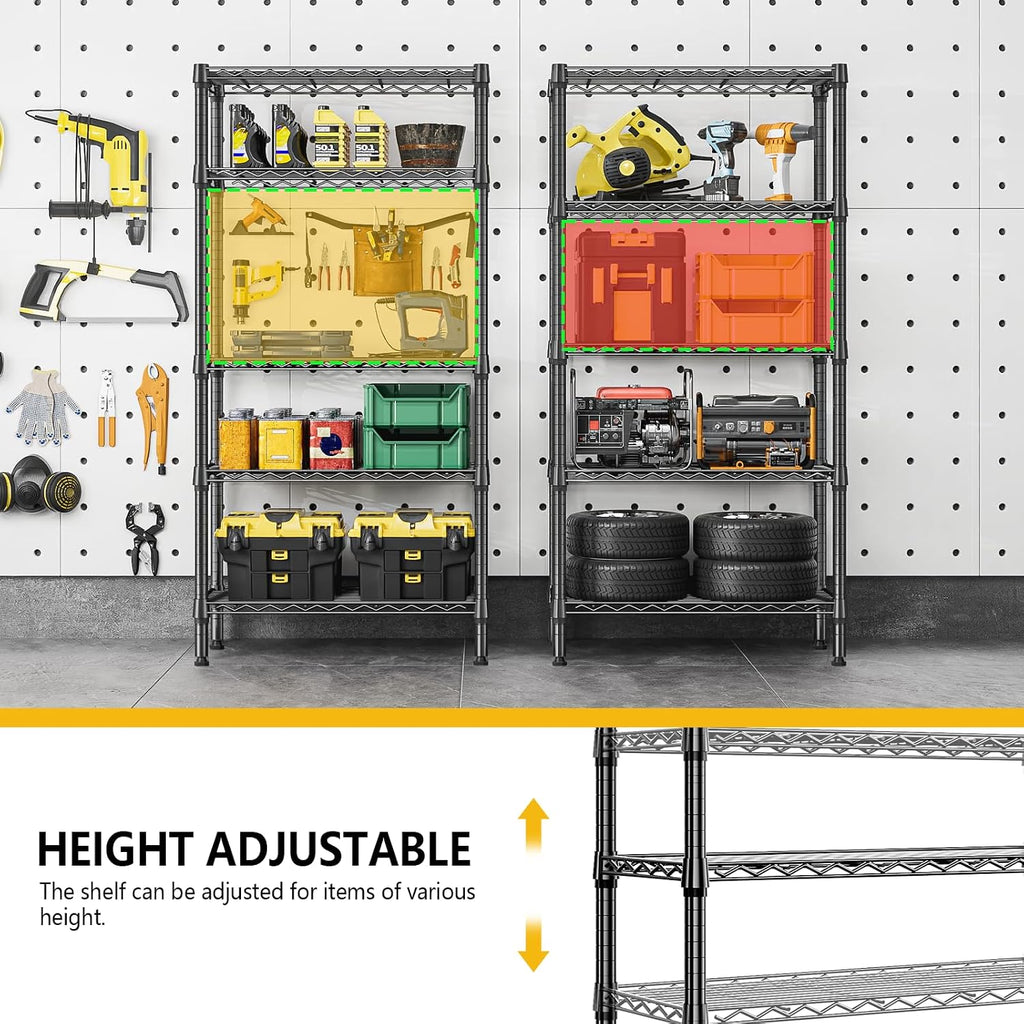 M MZG 1250 lbs 5 Tier Shelf Metal Storage Shelves Shelving Wire Rack Heavy Duty Closet Organizers for Garage Kitchen Bathroom Laundry Black 13.8" D x 29.5" W x 59.5" H