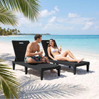 Greesum 2-Pack Adjustable Chaise Lounges, Black | 5-Pos Recline, Waterproof PP, UV-Resist, Easy-Clean, for Pool/Patio/Beach, Tool-Free