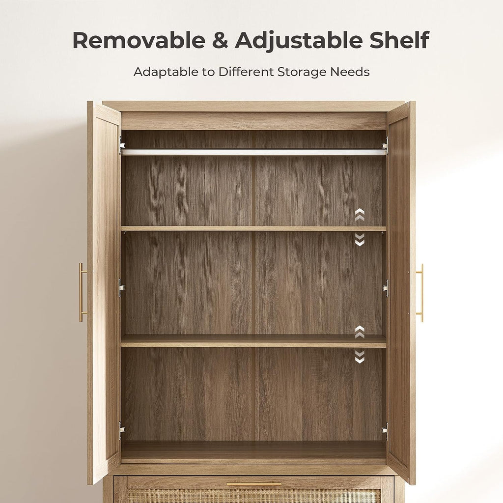 SICOTAS 71 inch Rattan Wardrobe Closet : Armoire Wardrobe with Drawers