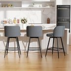 Swivel Bar Stools Set of 2, 26" Counter Height Bar Stools with High Back and Metal Legs, Fabric Bar Chairs, Modern Barstools for Kitchen Island, Light Grey
