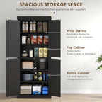 HOMCOM 72.5" Tall Kitchen Pantry Cabinet, Freestanding Modern Farmhouse Kitchen Storage Cabinet with 4 Doors and 2 Adjustable Shelves for Dining Room, Black
