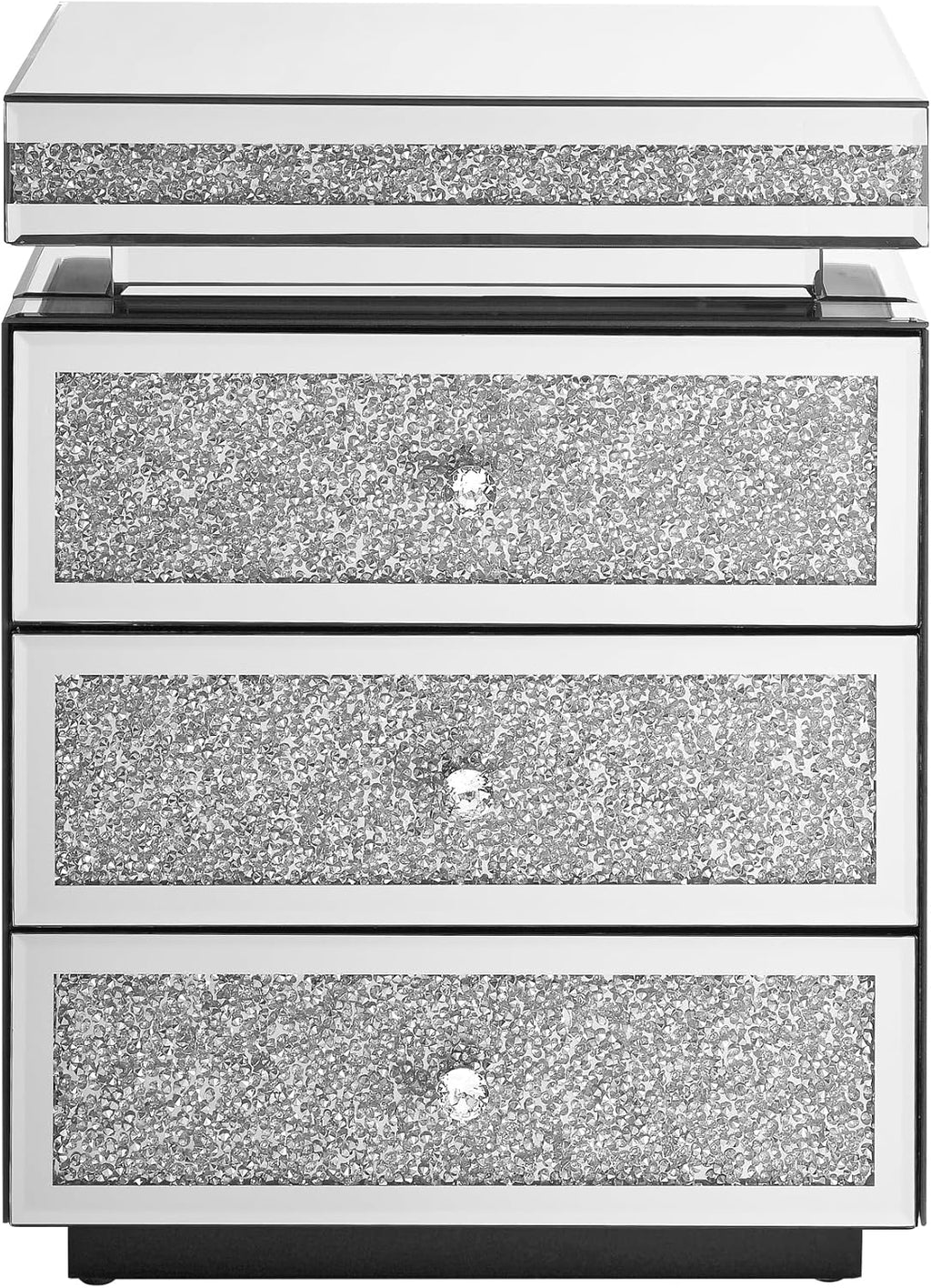 SSLine 3-Drawer Mirrored End Table,Mirrored Nightstand End Tables Bedside Table,Silver Finished Mirror Accent Side Table for Bedroom, Living Room, Entryway,Hallway