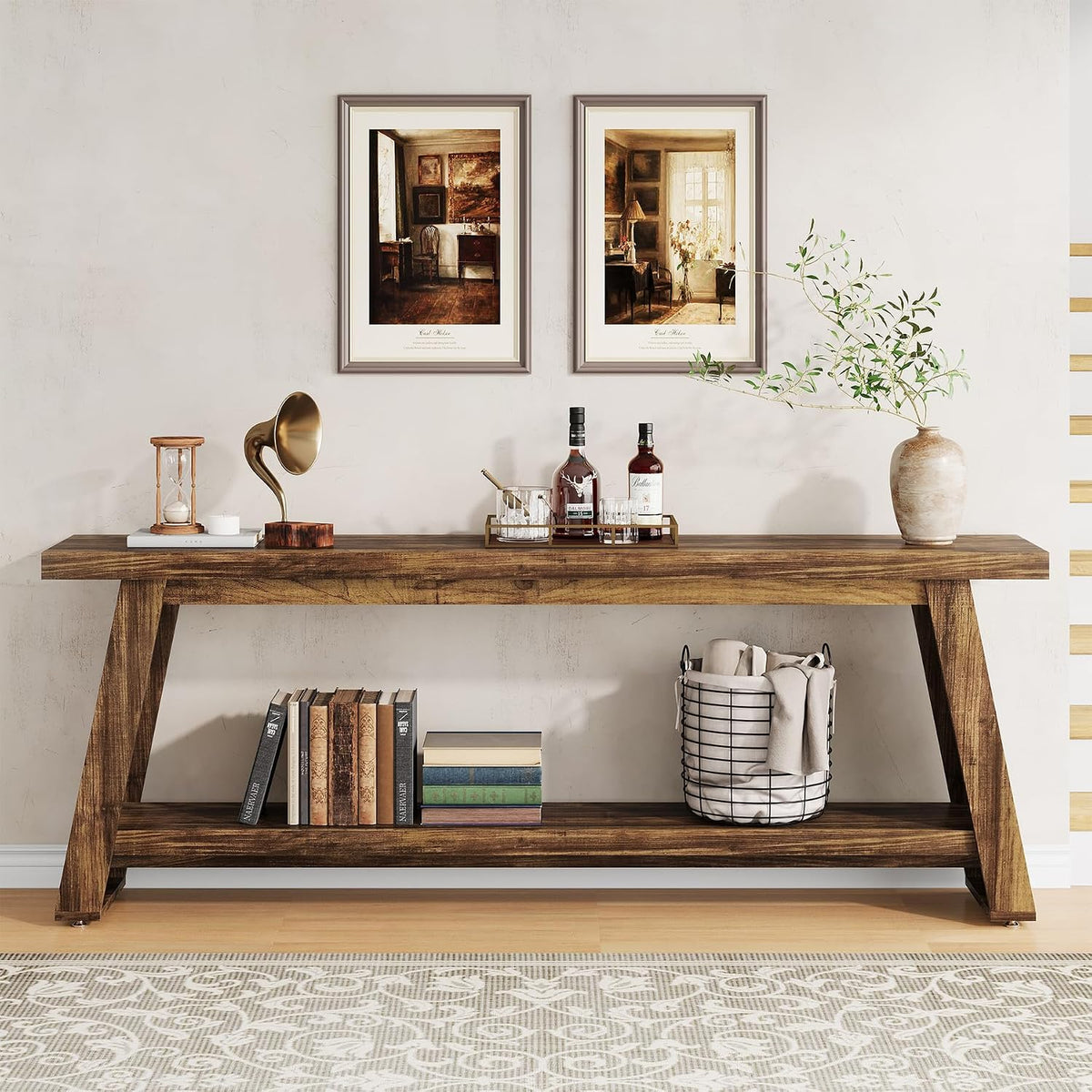 70.9" Extra Long Entryway Table, Farmhouse Wood Console Table with Storage, 2-Tier Narrow Sofa Table Behind Couch for Living Room, Hallway, Entrance, Foyer, Rustic Brown