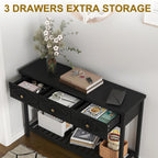 47" Console Table with 3 Drawers, Fluted Wood Entryway Table with Storage Shelf, Narrow Long Sofa Table Modern Behind Couch Accent Table for Living Room, Entryway, Hallway, Foyer