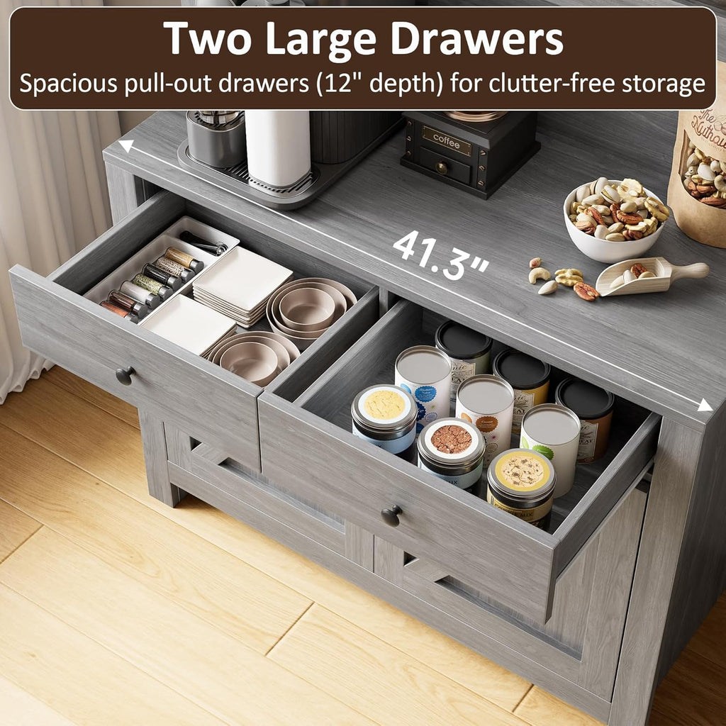IDEALHOUSE 63" Kitchen Pantry Cabinet with Drawers, Hutch Cabinet with Storage, Microwave Stand, Adjustable Shelves, Freestanding Tall Pantry Storage for Dining Room, Living Room, Grey