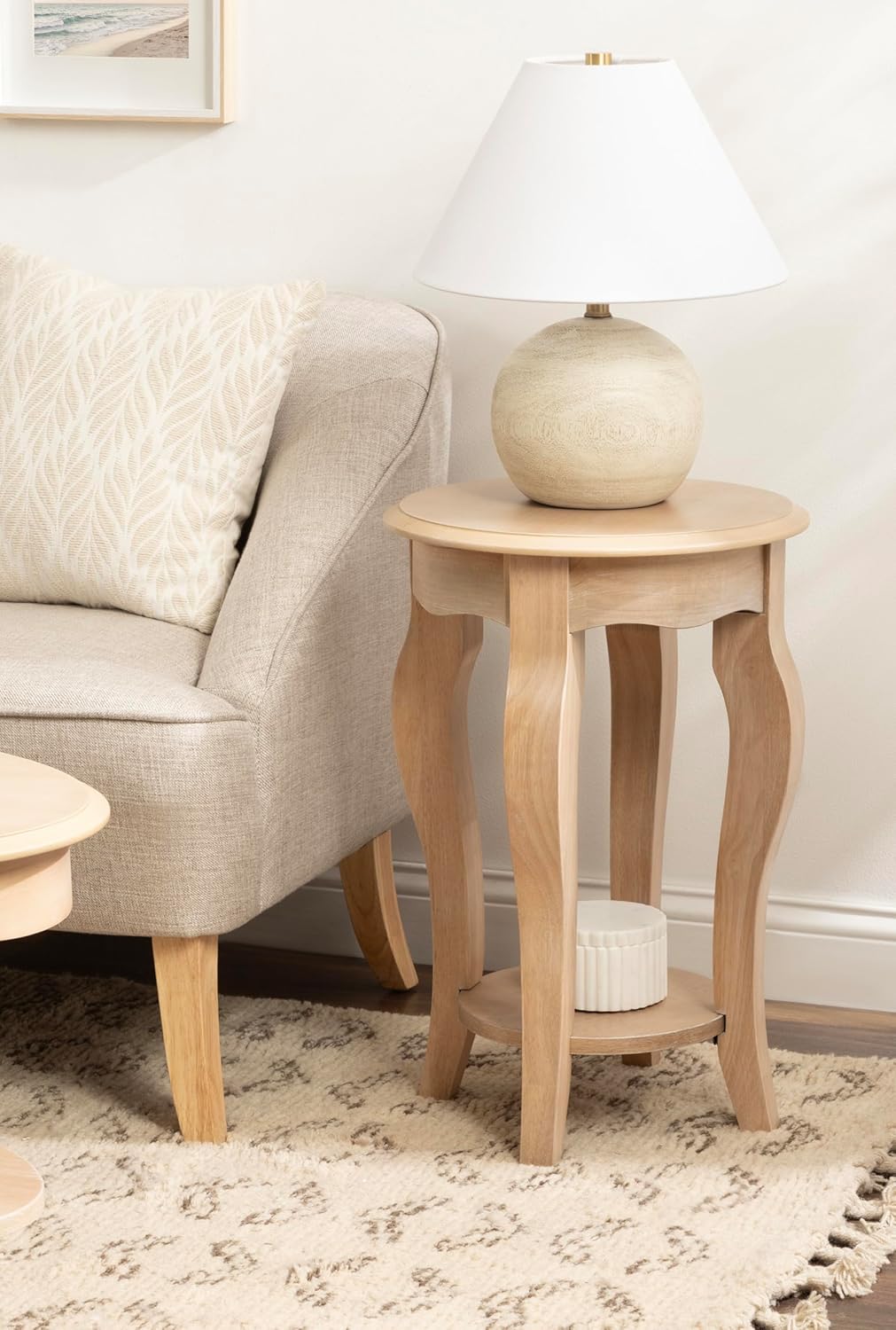 Kate and Laurel Sutherlin Vintage Tiered Round Side Table, 16 x 16 x 25, Light Natural, Traditional Two-Tier Circle Living Room End Table with Storage for Use as Bedroom Nightstand Option