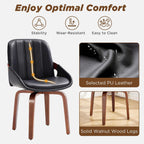 Swivel Dining Chairs Set of 6, Black Leather Dining Room Chairs | Mid Century Modern Upholstered Kitchen Vanity Accent Chair, Walnut Backrest Support with Arm ,Sturdy Wood Leg(Black,Set of 6)