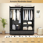 Armoire Wardrobe Closet with Drawer: Bedroom Wardrobe Closet for Hanging Clothes, Wood Cabinet for Clothes with Doors, Armoire with Shelves (Black, 63")