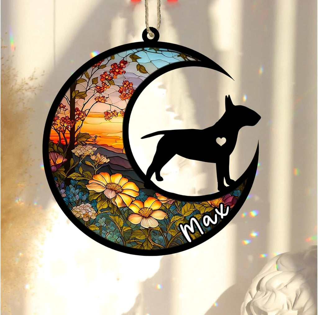 Personalized Dog Memorial, Custom Name Bull Terrier Dog Christmas Ornament with Name, Custom Breeds, Pet Loss Light Catcher, Gifts for Lovers Loss of Pet Sympathy on Mothers Day Christmas