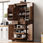 Polibi 71.2" Tall Kitchen Pantry Hutch with 3 Pull Out Cabinet Organizers,Farmhouse Embossed Texture Storage Cabinet with 6 Door Shelves,2 Drawers,Freestanding Cupboard for Kitchen, Dining Room,Brown