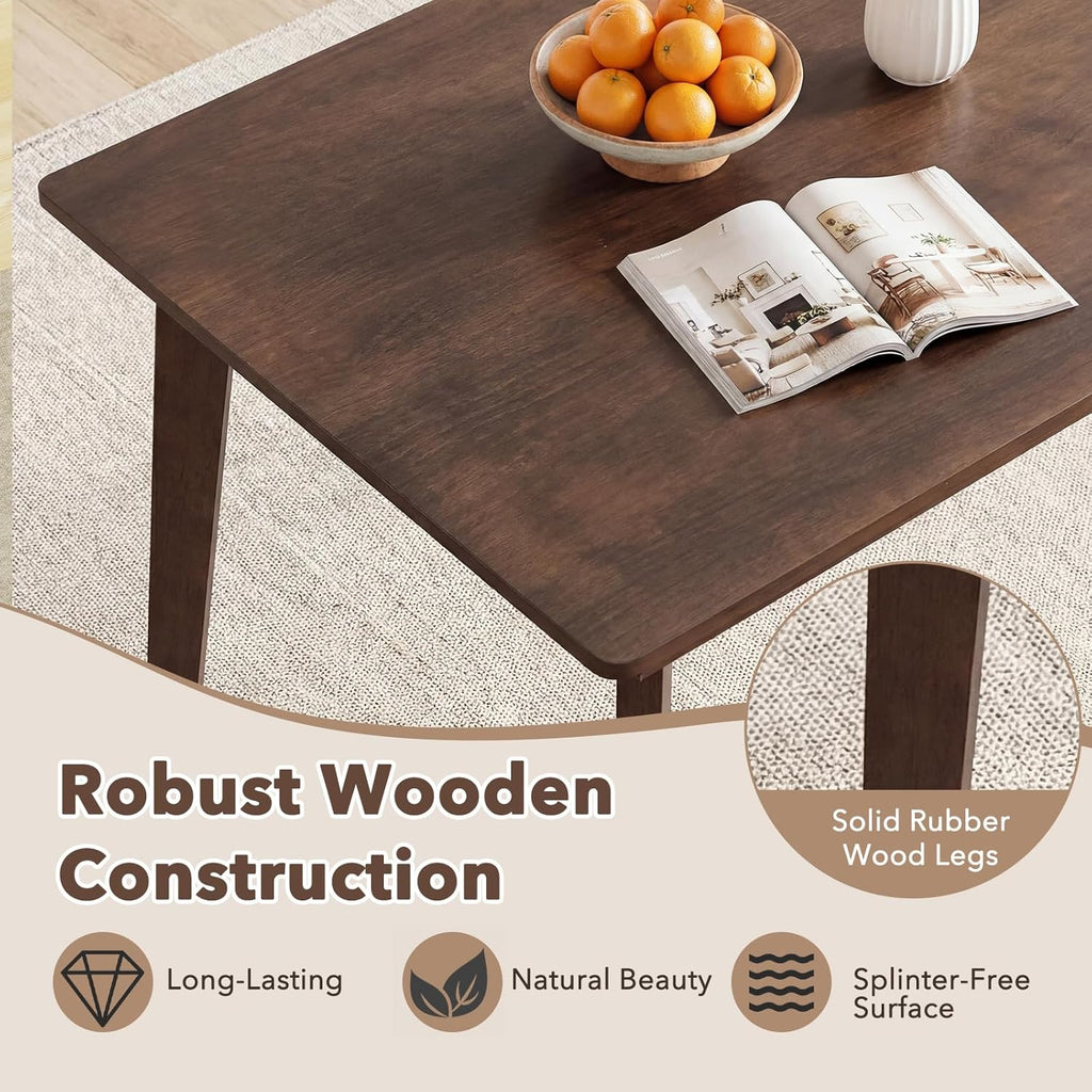 Giantex Dining Table for 4, 48" Rectangular Wooden Kitchen Table with Solid Rubber Wood Legs, Mid Century Modern Dinner Table for Dinette, Living Room, Home Office (Brown)