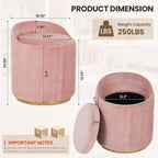 Vanity Chair with Storage Set of 2, 360° Swivel Velvet Makeup Chair with Wave Backrest, Modern Upholstered Round Accent Chair, No Assembly Vanity Stool for Bedroom, Dressing Room & Living Room, Pink