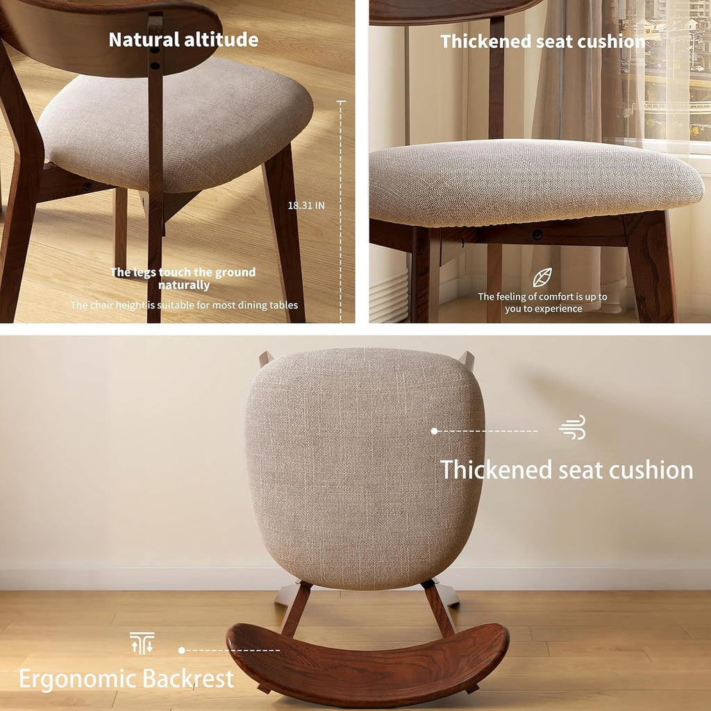 Mid Century Modern Walnut Dining Chairs Set of 4, FAS-Grade Oak, 400 lbs | Heavy-Duty Commercial Grade, Armless, Solid Curved Back, Smoked Brown Upholstered Seat, for Kitchen, Dining Room, Restaurant