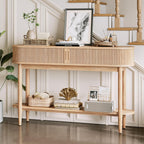 LINSY Fluted Console Table with Storage, Entryway Table Wood Entrance Tables for Front Door, Behind Couch Sofa Table with Shelves, Foyer Tables for Hallways, Living Room Boho Furniture, Light Wood