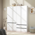 Wardrobe Closet with 4 Doors: 75" White Armoire with 2 Drawers, Wooden Wardrobe for Hanging Clothes, Tall Storage Cabinet with Shelves and Hanging Rod (A+C, 63")
