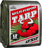 Green/Silver Heavy Duty Waterproof Tarp 12x12FT, 12mil Thick，Multifunctional tarp Whit Tear&Fade Resistant,UV Resistant,with Grommets and Reinforced Edges.