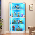 Jocoevol Corner Display Cabinet with Glass Doors, 4-Tier Display Cases for Collectibles with RGB Lights, 67'' Tall Corner Curio Cabinet with Human Body Sensor for Living/Game Room, White