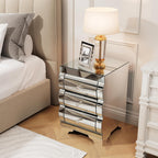 Silver Modern Mirrored Nightstand with 3 Drawers, Baked Curved Glass Bedside Table for Bedroom, Small Space End Table for Living Room