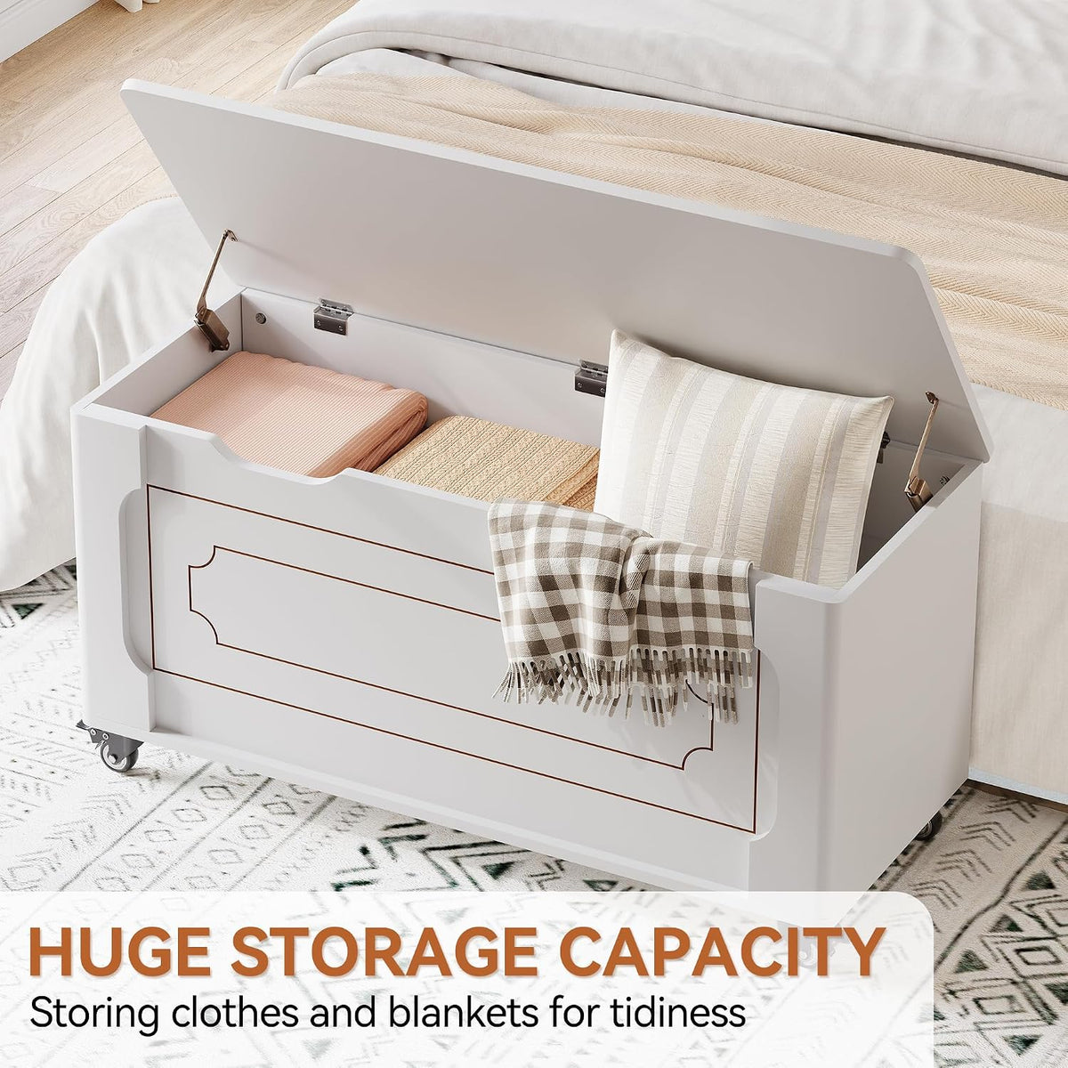 IDEALHOUSE Storage Chest, 39.4" Storage Bench Wooden Storage Trunk, White | Supports 350 lbs ＆ Safety Hinges, Lift-Top Entryway Bench, Shoe Bench for Entryway, Bedroom, Living Room, Modern Style