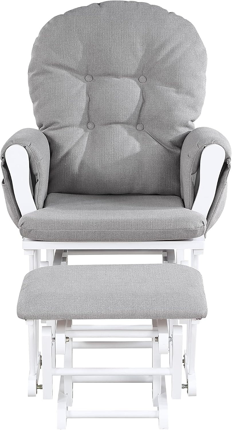Suite Bebe Carson Glider and Ottoman in White Wood and Oyster Gray Fabric