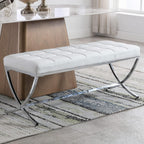 DUOMAY Modern Tufted Ottoman Bench, 45.75" W x 16.5" D x 19.25" H, White | PU Leather Upholstered, Button Tufted, Footrest Stool Vanity Seat, X Metal Legs