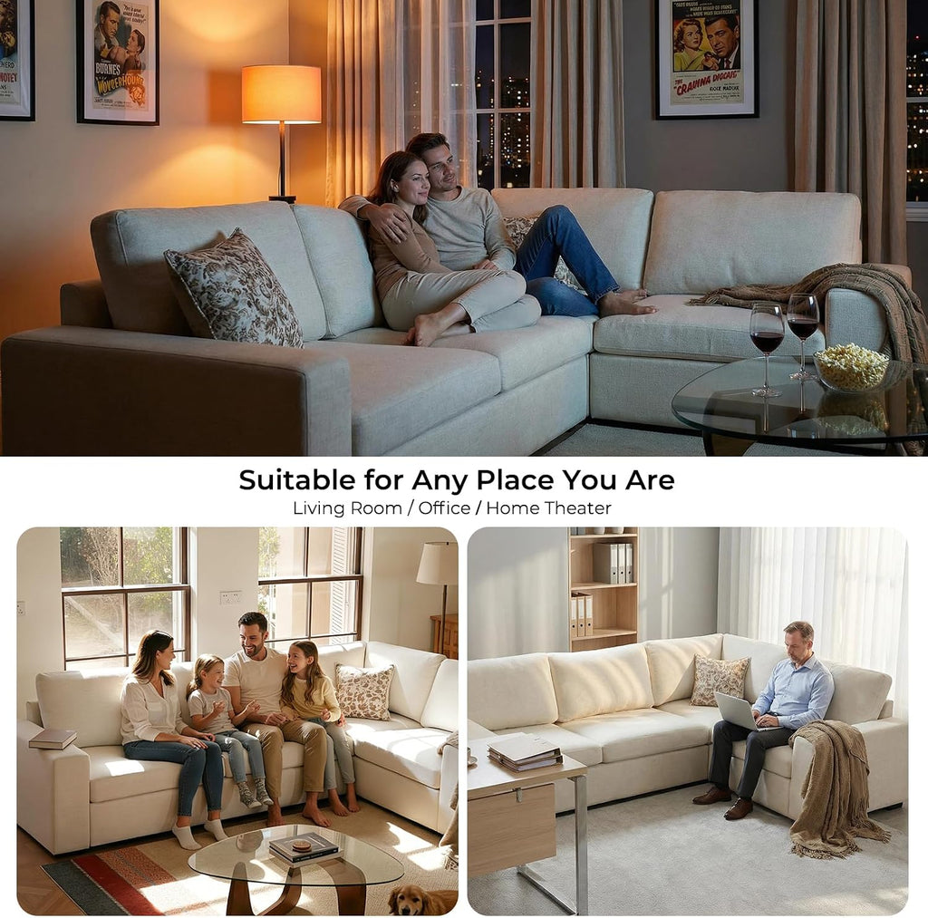 ELUCHANG 113" V-Shaped Modular Sectional Sofa Couch, Modern 7-Seat Comfy Linen Deep Seat Sofa with Corner, Removable Cover, Easy Assembly, Large Sofas & Couches for Living Room, Office, Beige