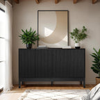 Best Choice Products 55" Modern 4-Door Sideboard Storage Cabinet, Buffet, Media Cabinet, Cupboard, Entryway Accent Table, Bookcase w/Reed Panels and Adjustable Shelves - Black