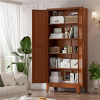 LCAOPC 71" Tall Metal Storage Cabinet with 2 Doors and 4 Adjustable Shelves, 5-Tier Kitchen Pantry Storage Cabinet for Kitchen, Living Room, Dining Room and Office, Brown
