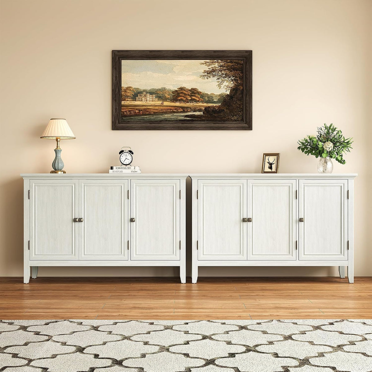 RoyalCraft Buffet Cabinet with Storage, Mid Century Modern Sideboard with 3 Doors, Wood Credenza Coffee Bar Cabinet, Console Table for Dining Room, Living Room, Kitchen, Hallway, Grayish-White