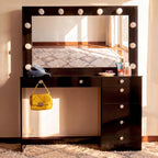 Boahaus Luna Vanity Desk with Framed Bulb Mirror – 7 Drawer Integrated Makeup Station