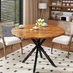 DKLGG Walnut Round Dining Table, Mid-Century Modern Round Dining Table for 4-6 Person, 39" Coffee Table with Metal Black Legs for Cafe/Bar Kitchen Dining Office, Save Space (Only Table)