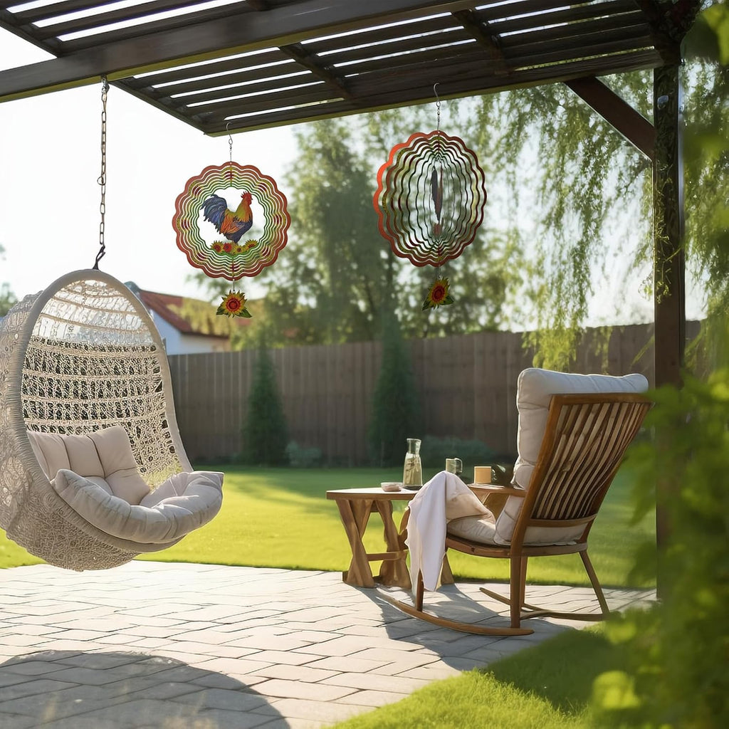 Rooster Wind Spinner,Metal Wind Spinners for Outdoor,3D Double Sided Hanging Chicken Decor for Indoor,Outdoor,Unique Gifts for Women