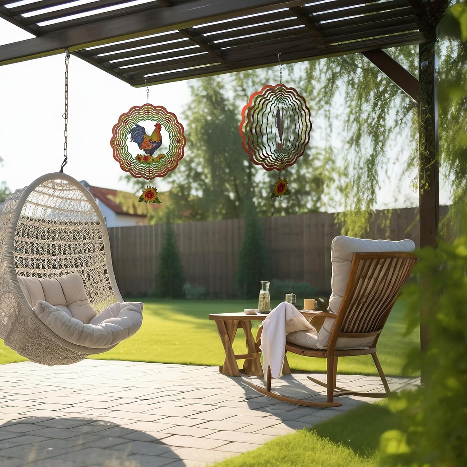 Rooster Wind Spinner,Metal Wind Spinners for Outdoor,3D Double Sided Hanging Chicken Decor for Indoor,Outdoor,Unique Gifts for Women