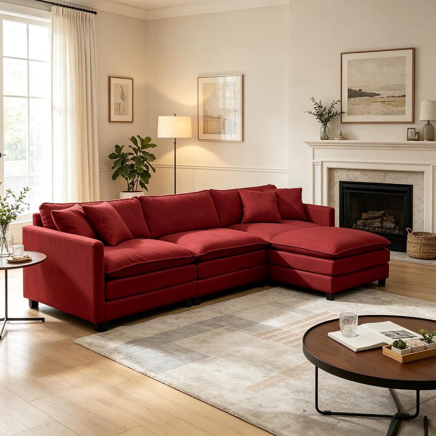108.27" Modular Sectional Sofa, 4 Seat L Shaped Couch with Chaise | Deep Seat Cloud Couch With Soft Chenille Fabric, Reversible Chaise Modular Design Spacious Comfort for Home, Apartment, Dorm