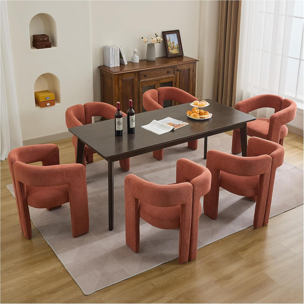 adochr Modern Barrel Dining Chairs Set of 6, Upholstered Linen Dining Room Chair with Wooden Legs, Accent Chairs with Arms, Comfy Side Armchairs for Kitchen/Dining Room/Living Room, Orange