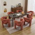 adochr Modern Barrel Dining Chairs Set of 6, Upholstered Linen Dining Room Chair with Wooden Legs, Accent Chairs with Arms, Comfy Side Armchairs for Kitchen/Dining Room/Living Room, Orange