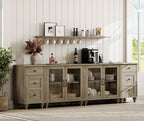 WAMPAT Sideboard Buffet Cabinets with 4-Glass Door, 4-in-1 Kitchen Storage Cabinets with Charging Station, Wood Coffee Bar Table with Adjustable Shelf & 2 Drawers for Dining Room, Living Room, Grey