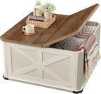 VASAGLE LIRY Collection - Farmhouse Coffee Table with Storage, Square Coffee Table for Living Room, Center Table with Flip-Top Lids, Honey Brown and Rustic White ULCT232W73