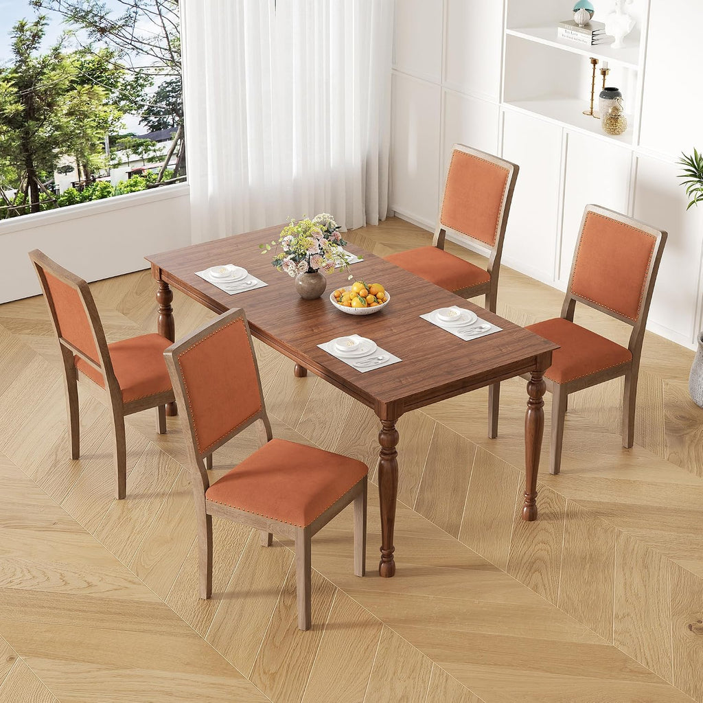 Dining Chairs Set of 2, Mid Century Modern Upholstered Dining Room Chairs, Fabric High Back Kitchen Chairs with Nailhead Trim and Wood Legs for Living Room Kitchen Restaurant, Orange