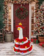 Christmas Porch Goose Outfits with Bells, 2 Pcs/Set Lawn Cement Goose Clothes, 23" Patio Yard Garden Geese Costume Decoration, Red