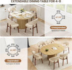 MALOL 47"-63" Extendable Round to Oval Dining Table Chairs Set for 4-8, Modern Wooden Kitchen Table and Chairs with Hidden Storage and Fluted Design for Dining Room/Small Space(Natural Wood and Brown)