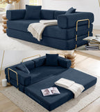 ivoros 78" Convertible Sleeper Sofa Bed, Corduroy Folding Sofa Bed with Fixed-Shape Frame, Fold Out Floor Mattress Couch, Lazy Compression Sofas for Living Room, Bedroom, No Assembly Required, Blue